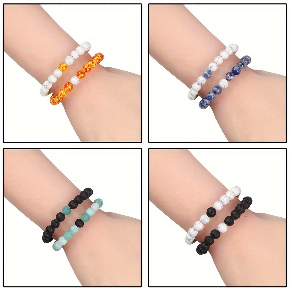 Boho Style Stone Bead Bracelets for Couples - Set of 2
